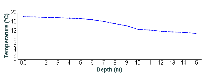 Temperature by depth line graph
