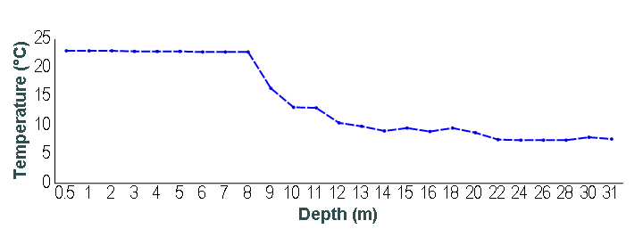 Temperature by depth line graph