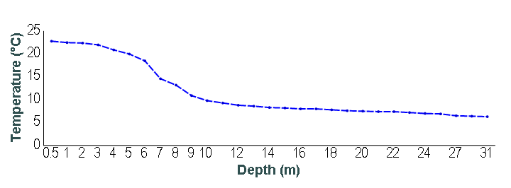 Temperature by depth line graph