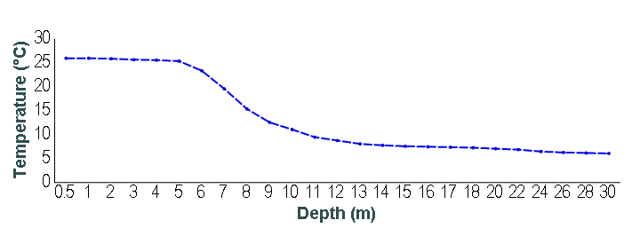 Temperature by depth line graph